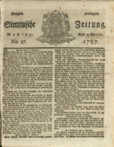 Königlich privilegirte Stettinische Zeitung. 1787 No. 27 + Beylage