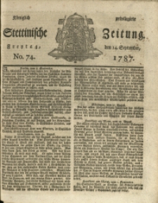 Königlich privilegirte Stettinische Zeitung. 1787 No. 74 + Beylage