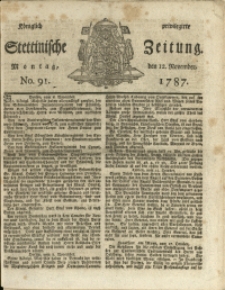 K&ouml;niglich privilegirte Stettinische Zeitung. 1787 No. 91 + Beylage