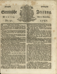 Königlich privilegirte Stettinische Zeitung. 1787 No. 91 + Beylage
