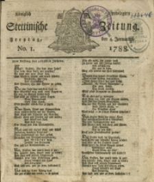 Königlich privilegirte Stettinische Zeitung. 1788 No. 1 + Beylage