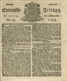 Königlich privilegirte Stettinische Zeitung. 1788 No. 13 + Beylage