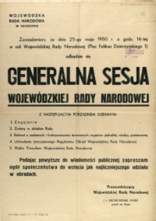 [Afisz] Generalna Sesja Wojewódzkiej Rady Narodowej