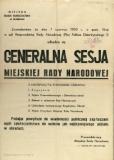[Afisz] Generalna Sesja Miejskiej Rady Narodowej