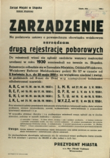 [Afisz] Zarządzenie : [druga rejestracja poborowych]