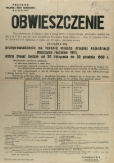 [Afisz] Obwieszczenie : [druga rejestracja mężczyzn rocznika 1931]