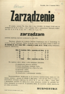[Afisz] Zarządzenie : [ponowna rejestracja mężczyzn urodzonych w roku 1930]