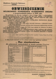 [Afisz] Obwieszczenie Wojskowego Komendanta Rejonowego Chojna o przeprowadzeniu poboru w 1950 roku