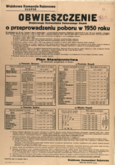 [Afisz] Obwieszczenie Wojskowego Komendanta Rejonowego Słupsk o przeprowadzeniu poboru w 1950 roku