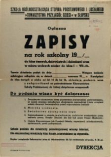 [Afisz. Inc.:] Szkoła Ogólnokształcąca Stopnia Podstawowego i Licealnego "Towarzystwa Przyjaciół Dzieci" w Słupsku