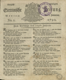 Königlich privilegirte Stettinische Zeitung. 1792 No. 1