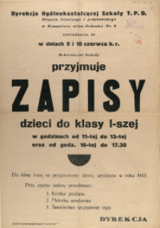 [Afisz. Inc.:] Dyrekcja Ogólnokształcoącej Szkoły T.P.D.