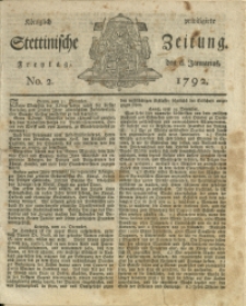 Königlich privilegirte Stettinische Zeitung. 1792 No. 2 + Beylage