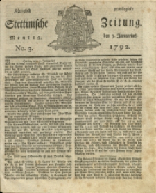 Königlich privilegirte Stettinische Zeitung. 1792 No. 3 + Beylage