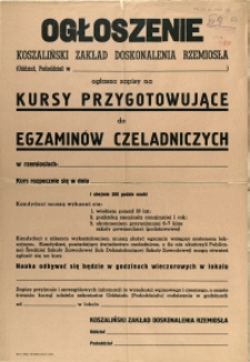 [Afisz] Ogłoszenie : [kursy przygotowujące do egzamin&oacute;w czeladniczych]