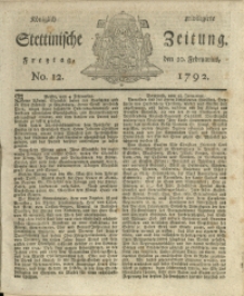 K&ouml;niglich privilegirte Stettinische Zeitung. 1792 No. 12 + Beylage
