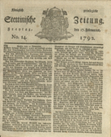 Königlich privilegirte Stettinische Zeitung. 1792 No. 14 + Beylage