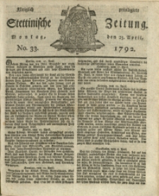 Königlich privilegirte Stettinische Zeitung. 1792 No. 33 + Beylage