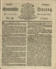 Königlich privilegirte Stettinische Zeitung. 1792 No. 58 + Beylage