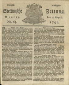 Königlich privilegirte Stettinische Zeitung. 1792 No. 65 + Beylage