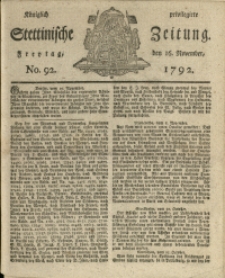 Königlich privilegirte Stettinische Zeitung. 1792 No. 92 + Beylage