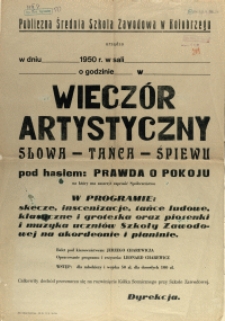 [Afisz] Wieczór Artystyczny Słowa - Tańca - Śpiewu