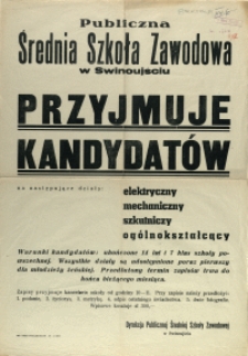 [Afisz. Inc.:] Publiczna Średnia Szkoła Zawodowa w Świnoujściu [...]