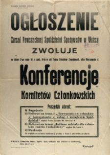 [Afisz] Ogłoszenie : Zarząd Powszechnej Spółdzielni Spożywców w Wałczu
