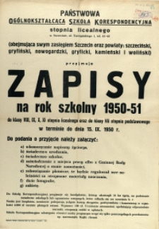 [Afisz] Zapisy na rok szkolny 1950-51