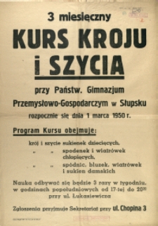 [Afisz] 3 miesięczny kurs kroju i szycia