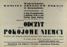 [Afisz] Odczyt pod tyt.: Pokojowe Niemcy