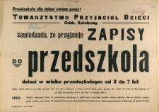 [Afisz] Zapisy do przedszkola dzieci w wieku przedszkolnym od 3 do 7 lat
