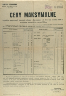 [Afisz] Ceny maksymalne artykułów spożywczych pierwszej potrzeby obowiązujące od dnia 1-go kwietnia 1950 r. na terenie województwa szczecińskiego
