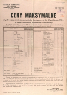 [Afisz] Ceny maksymalne artykułów spożywczych pierwszej potrzeby obowiązujące od dnia 29-go października 1950 r. na terenie województwa szczecińskiego i koszalińskiego