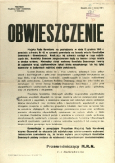 [Afisz] Obwieszczenie : [powołanie w Koszalinie Komitetów Domowych i Obwodowych]