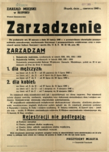 [Afisz] Zarządzenie : [rejestracja mężczyzn i kobiet]