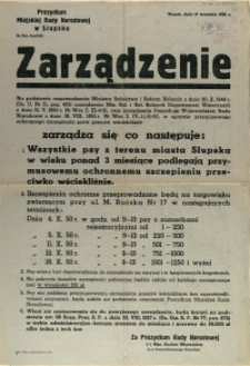 [Afisz] Zarządzenie : [szczepienie psów przeciwko wściekliźnie]