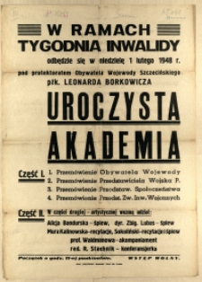 [Afisz. Inc.:] W ramach Tygodnia Inwalidy odbędzie się [...]