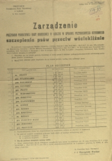 [Afisz] Zarządzenie : [szczepienie psów przeciwko wściekliźnie]