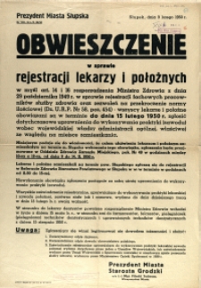 [Afisz] Obwieszczenie w sprawie rejestracji lekarzy i położnych