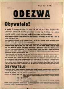[Afisz] Odezwa : [obchody rocznicy Wielkiej Rewolucji Październikowej]