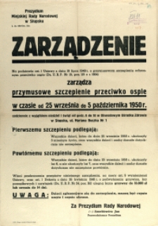 [Afisz] Zarządzenie : [przymusowe szczepienie przeciwko ospie]