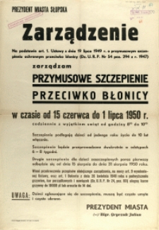 [Afisz] Zarządzenie : [przymusowe szczepienie przeciwko błonicy]