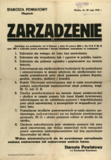 [Afisz] Zarządzenie : [ochrona przed pożarami i innymi klęskami]