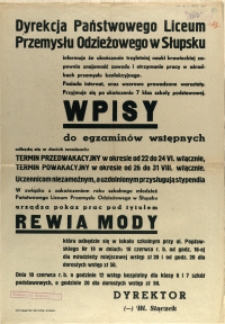[Afisz] Wpisy do egzamin&oacute;w wstępnych