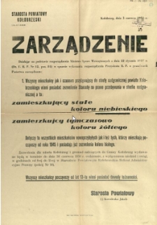 [Afisz] Zarządzenie : [obowiązek posiadania zezwolenia na prawo przebywania w strefie nadgranicznej]