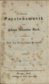 Grosse Passionsmusik nach dem Evangelisten Matth&auml;us