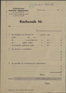 Rachunek Nr : [Spółdzielnia Reperacyjno-Autoprzewozowa]