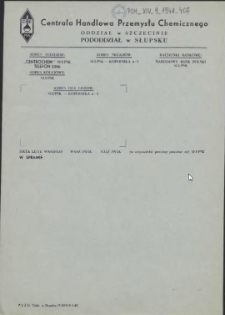 [Inc.:] Centrala Handlowa Przemysłu Chemicznego