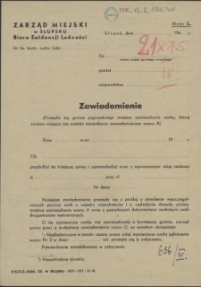 Zawiadomienie : [Zarząd Miejski w Słupsku]